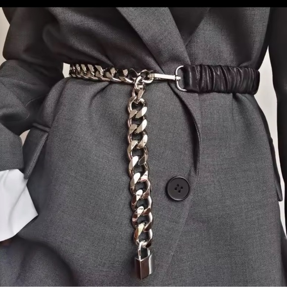 Anthropologie Silver Chain Belt with Padlock adjustable main image 4
